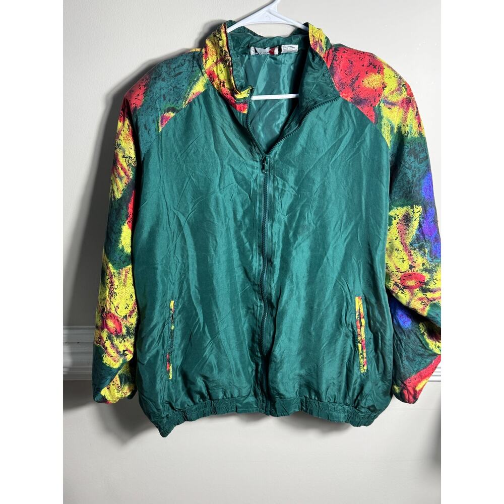 Vintage 90s New Concepts Sport Silk Windbreaker Jacket Colorblock Abstract Print